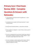 Primary Care I Final Exam  Review 2026 &ndash; Complete  Questions & Answers with  Rationales