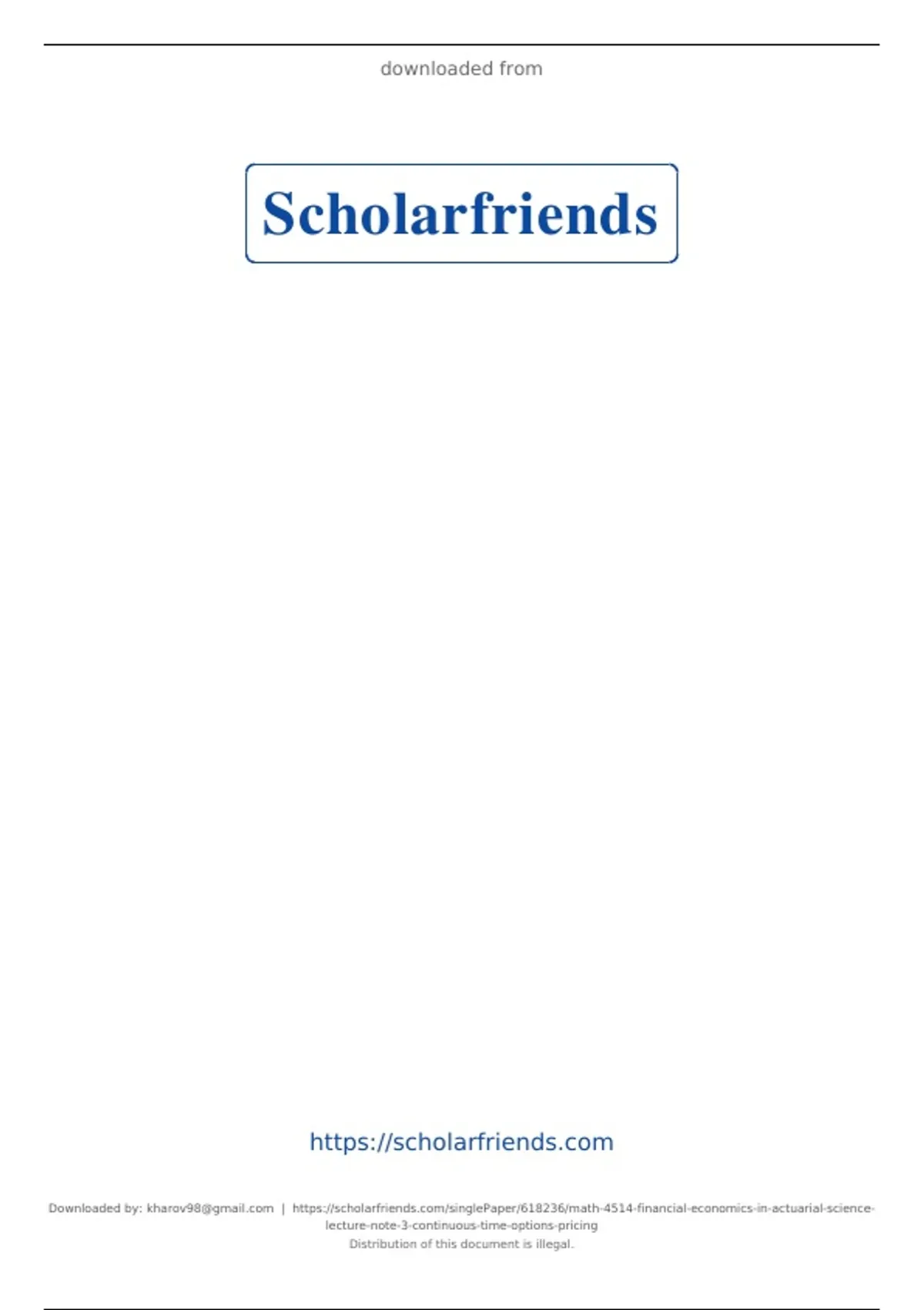 MATH 4514 Financial Economics in Actuarial Science: Lecture Note 3 ...
