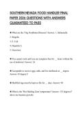 SOUTHERN NEVADA FOOD HANDLER FINAL PAPER 2026 QUESTIONS WITH ANSWERS GUARANTEED TO PASS