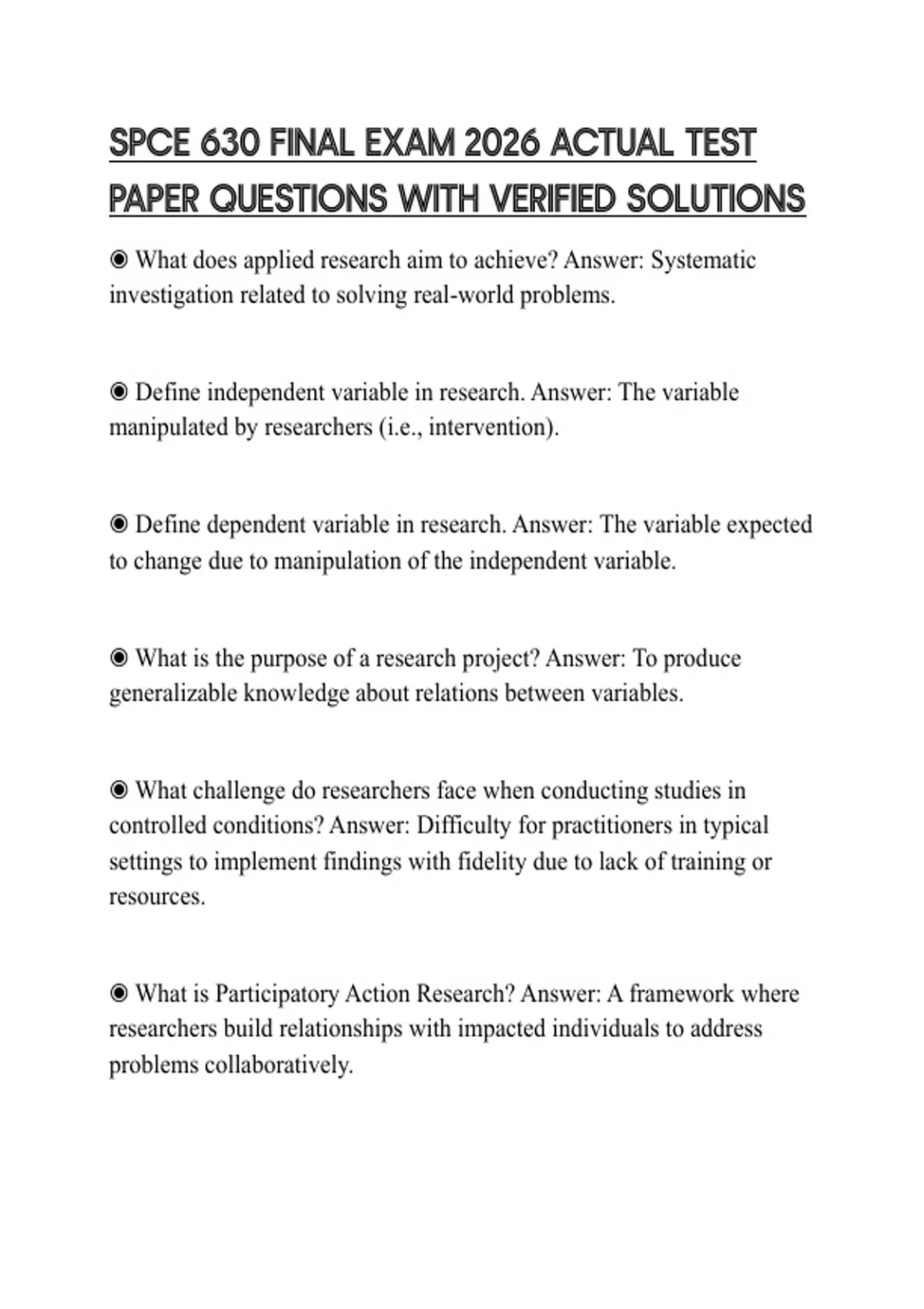 SPCE 630 FINAL EXAM 2026 ACTUAL TEST PAPER QUESTIONS WITH VERIFIED ...