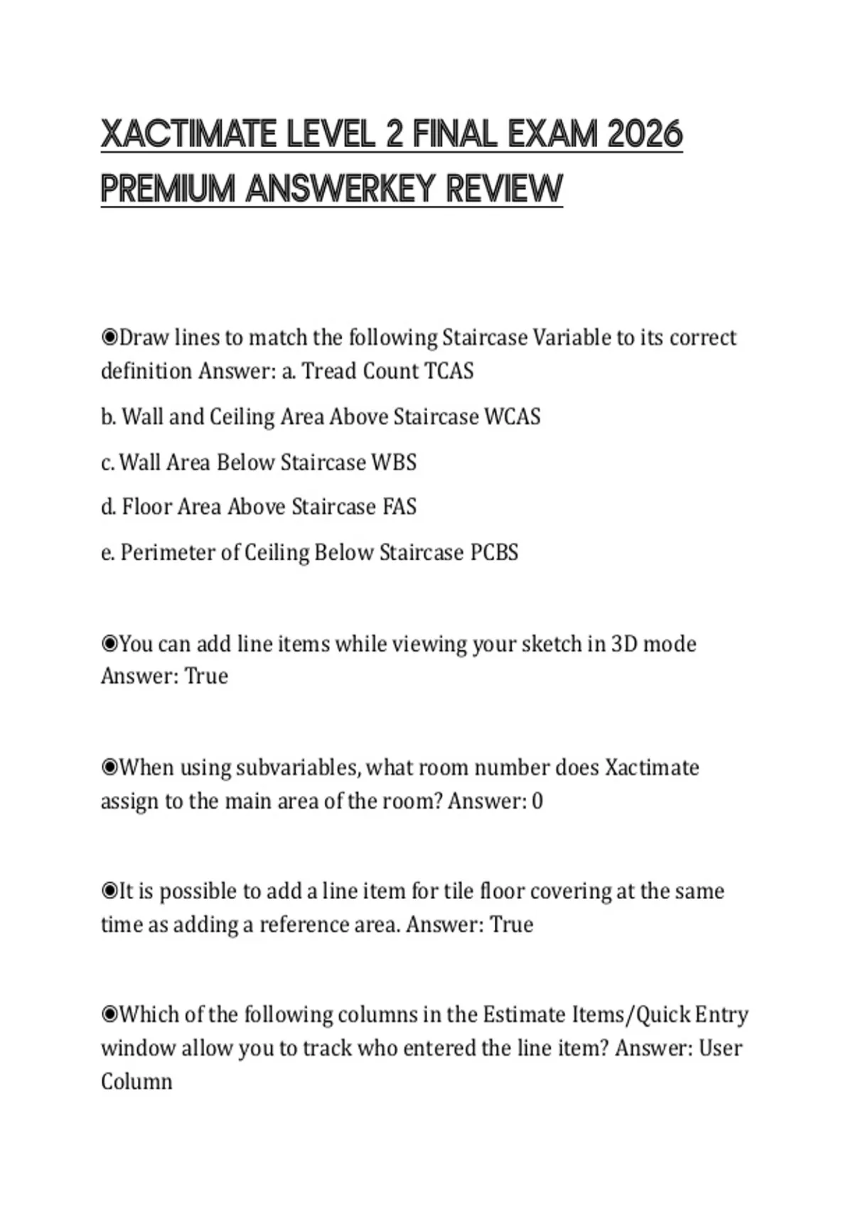 XACTIMATE LEVEL 2 FINAL EXAM 2026 PREMIUM ANSWERKEY REVIEW - XACTIMATE ...