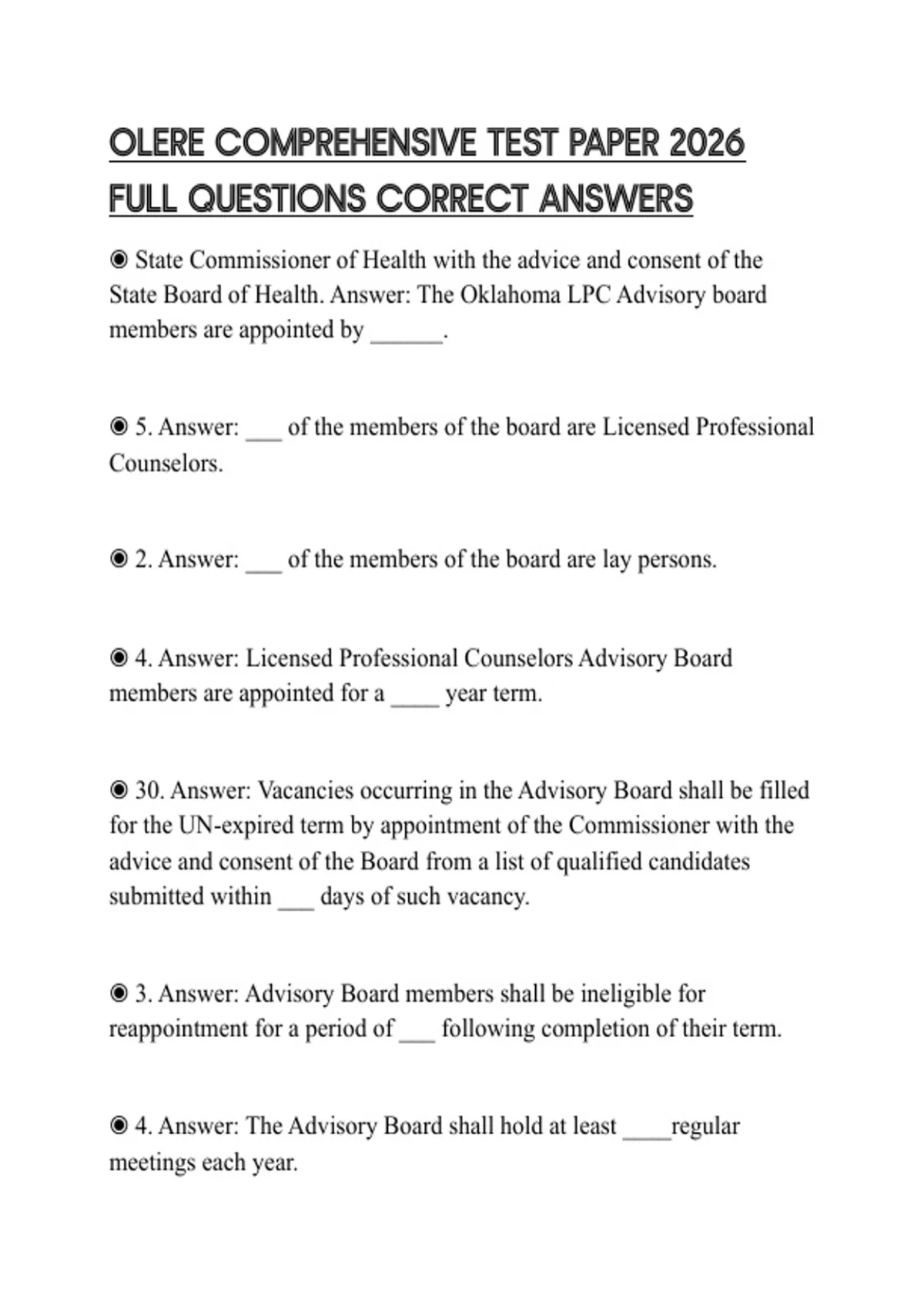 OLERE COMPREHENSIVE TEST PAPER 2026 FULL QUESTIONS CORRECT ANSWERS ...