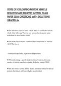 STATE OF COLORADO MOTOR VEHICLE DEALER BOARD MASTERY ACTUAL EXAM PAPER 2026 QUESTIONS WITH SOLUTIONS GRADED A&plus;