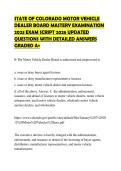 STATE OF COLORADO MOTOR VEHICLE DEALER BOARD MASTERY EXAMINATION 2023 EXAM SCRIPT 2026 UPDATED QUESTIONS WITH DETAILED ANSWERS GRADED A&plus;STATE OF COLORADO MOTOR VEHICLE DEALER BOARD MASTERY EXAMINATION 2023 EXAM SCRIPT 2026 UPDATED QUESTIONS WITH DETAILED 