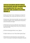 STATE OF COLORADO MOTOR VEHICLE DEALER BOARD MASTERY EXAMINATION 2023 EXAMINATION TEST 2026 FULL QUESTIONS AND ACCURATE SOLUTIONS GRADED A&plus;