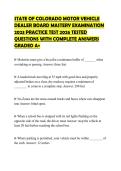 STATE OF COLORADO MOTOR VEHICLE DEALER BOARD MASTERY EXAMINATION 2023 PRACTICE TEST 2026 TESTED QUESTIONS WITH COMPLETE ANSWERS GRADED A&plus;