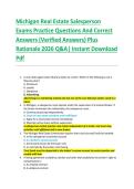 Michigan Real Estate Salesperson  Exams Practice Questions And Correct  Answers &lpar;Verified Answers&rpar; Plus  Rationale 2026 Q&A&vert; Instant Download  Pdf 