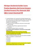 Michigan Residential Builder Exams   Practice Questions And Correct Answers   &lpar;Verified Answers&rpar; Plus Rationale 2026   Q&A&vert; Instant Download Pdf