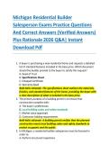 Michigan Residential Builder  Salesperson Exams Practice Questions  And Correct Answers &lpar;Verified Answers&rpar;  Plus Rationale 2026 Q&A&vert; Instant  Download Pdf  