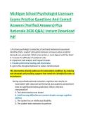 Michigan School Psychologist Licensure  Exams Practice Questions And Correct  Answers &lpar;Verified Answers&rpar; Plus  Rationale 2026 Q&A&vert; Instant Download  Pdf  