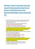 Michigan School Psychologist Specialty  Exams Practice Questions And Correct  Answers &lpar;Verified Answers&rpar; Plus  Rationale 2026 Q&A&vert; Instant Download  Pdf  