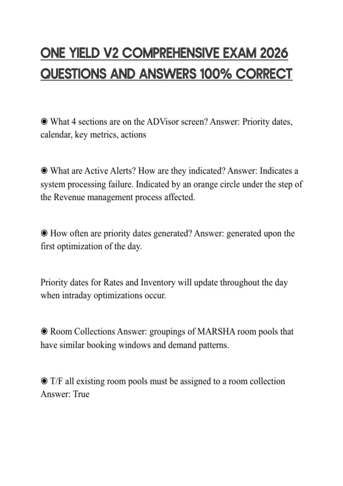 ONE YIELD V2 COMPREHENSIVE EXAM 2026 QUESTIONS AND ANSWERS 100% CORRECT ...