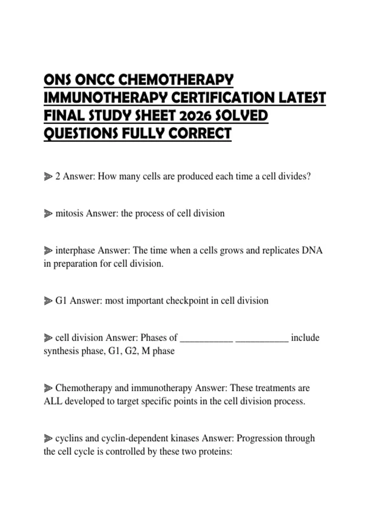 ONS ONCC CHEMOTHERAPY IMMUNOTHERAPY CERTIFICATION LATEST FINAL STUDY ...
