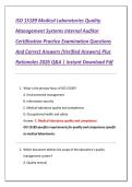 ISO 15189 Medical Laboratories Quality  Management Systems Internal Auditor  Certification Practice Examination Questions  And Correct Answers &lpar;Verified Answers&rpar; Plus  Rationales 2026 Q&A &vert; Instant Download Pdf 