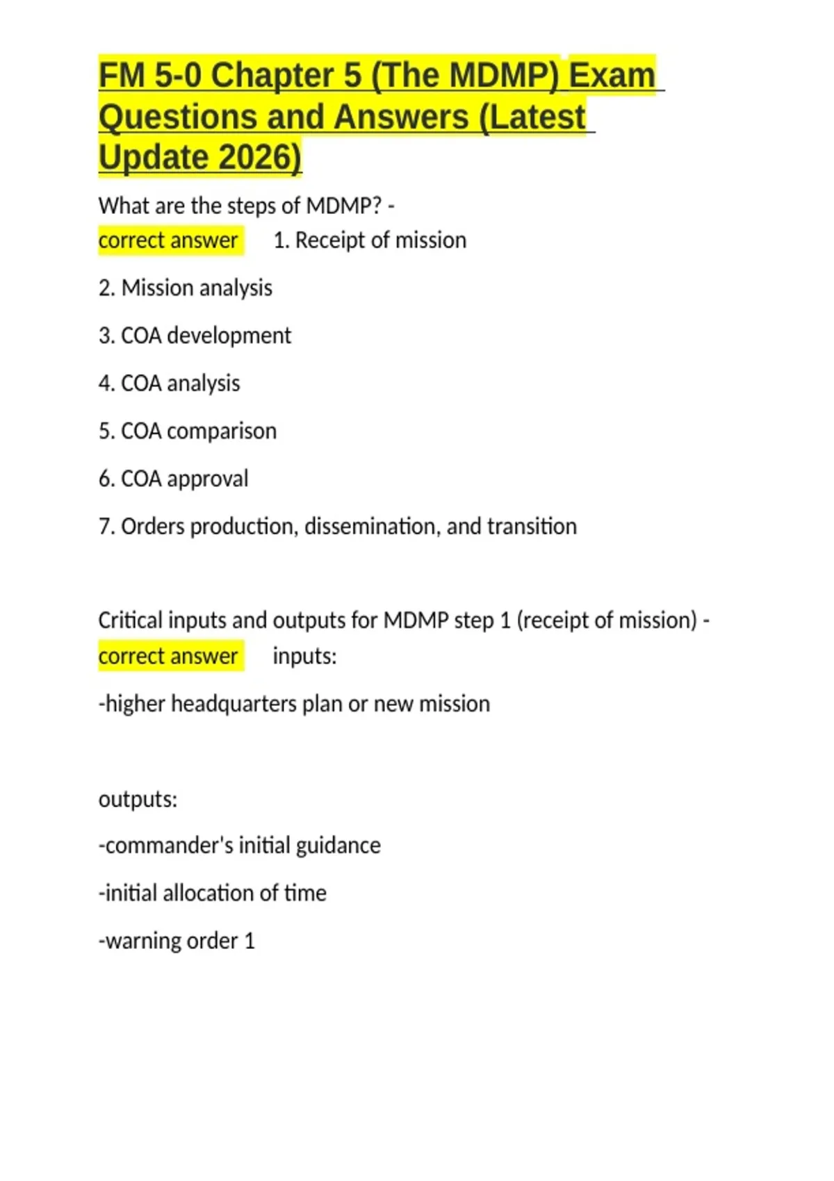 Mdmp Worksheet.pdf Military Decision-Making Process (MDMP) Exam Package Deal With Complete ...