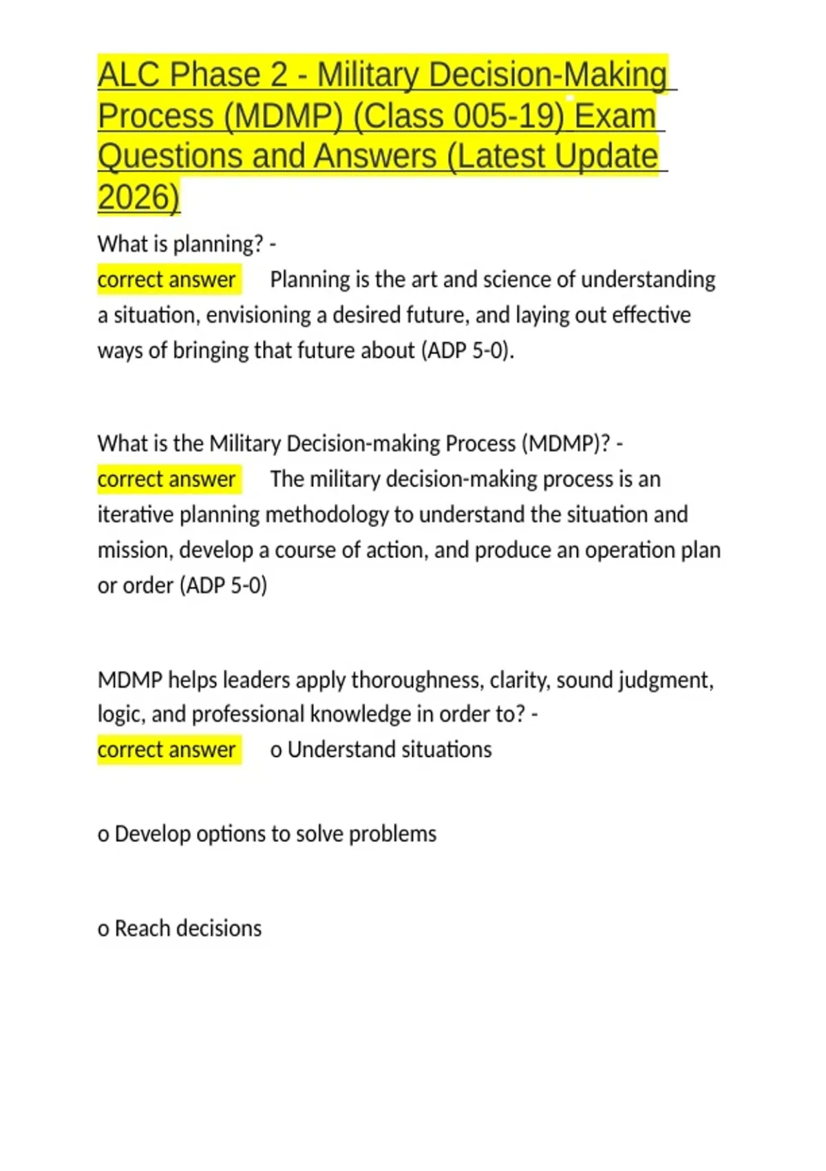 Mdmp Worksheet.pdf ALC Phase 2 - Military Decision-Making Process (MDMP) (Class 005-19 ...