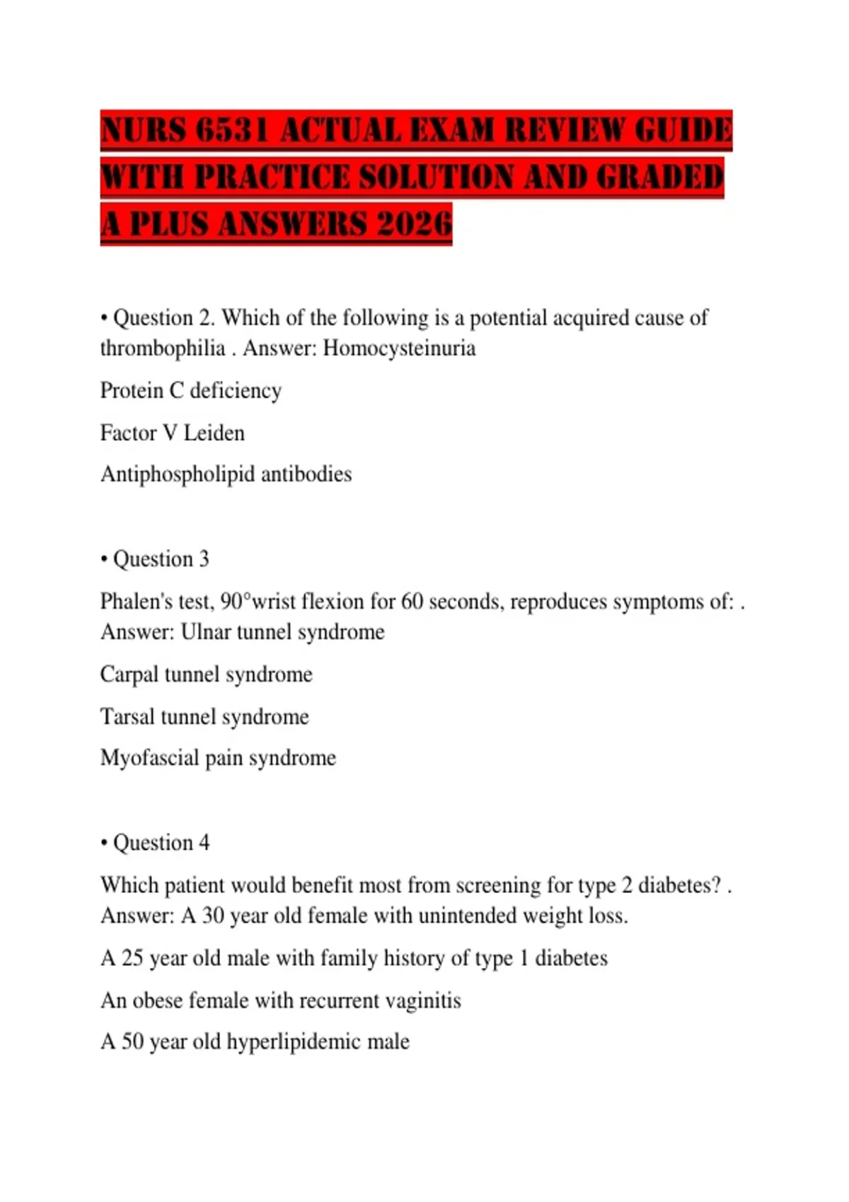 NURS 6531 ACTUAL EXAM REVIEW GUIDE WITH PRACTICE SOLUTION AND GRADED A ...