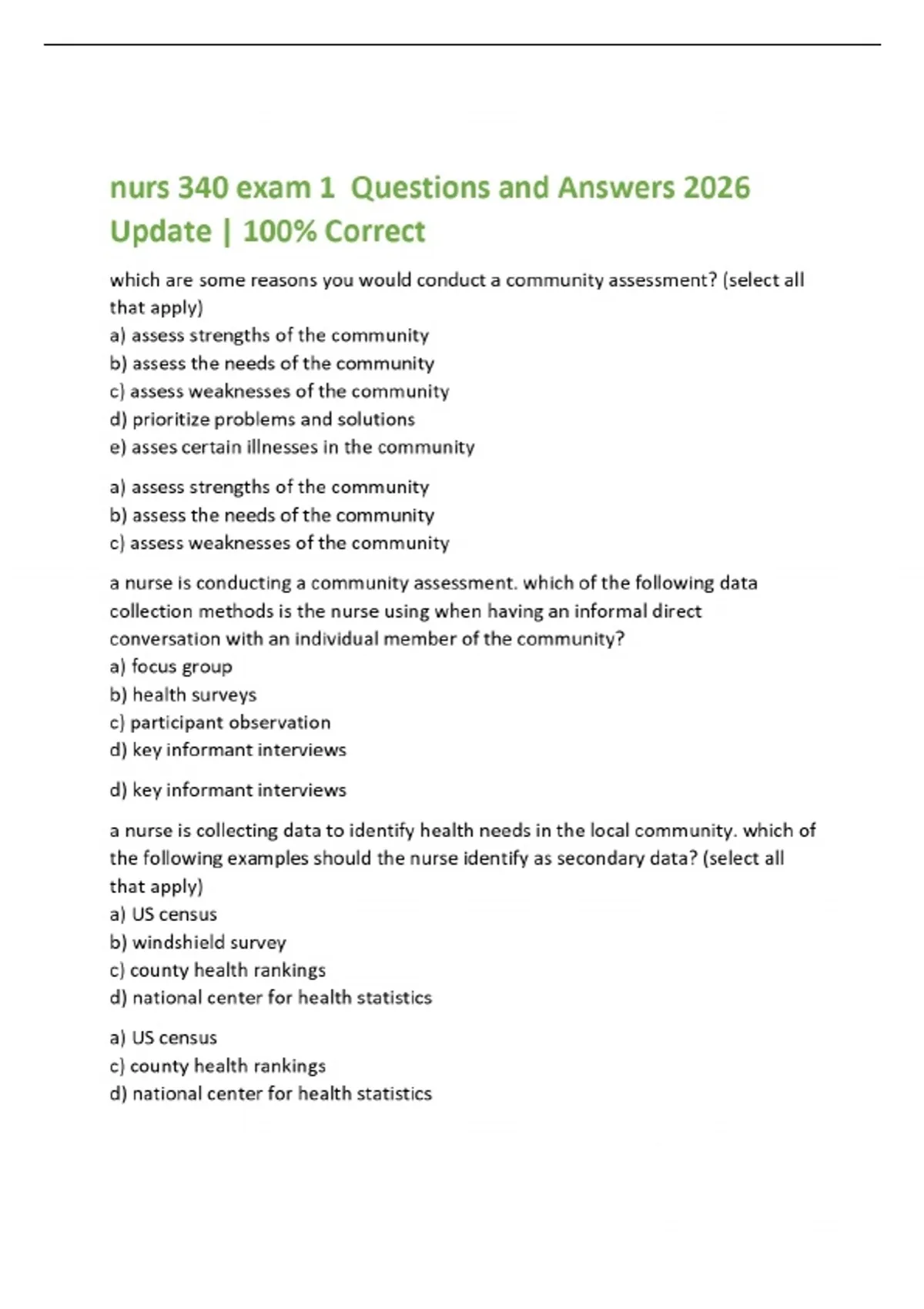 nurs 340 exam 1 Questions and Answers 2026 Update | 100% Correct ...