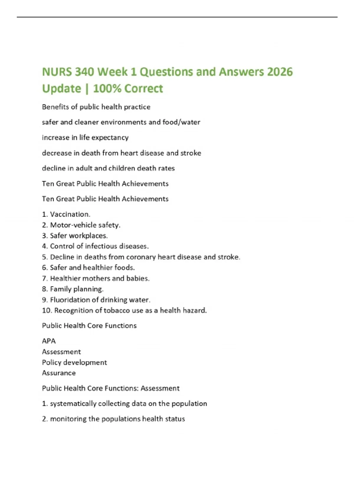 NURS 340 Week 1 Questions and Answers 2026 Update | 100% Correct ...