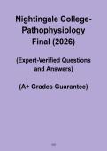 Nightingale College Pathophysiology Final 2026 &ndash; Comprehensive Nursing Exam Study Guide PDF