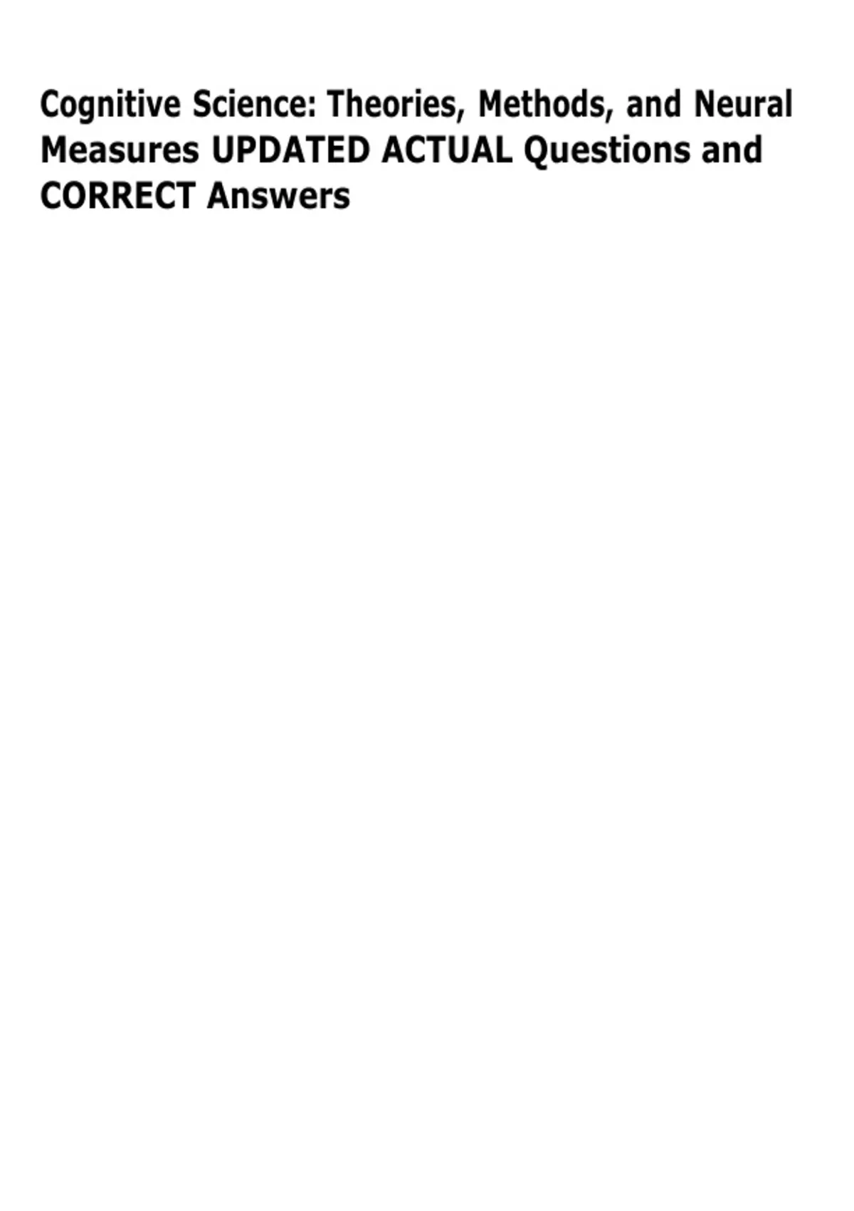 Cognitive Science: Theories, Methods, and Neural Measures UPDATED ...