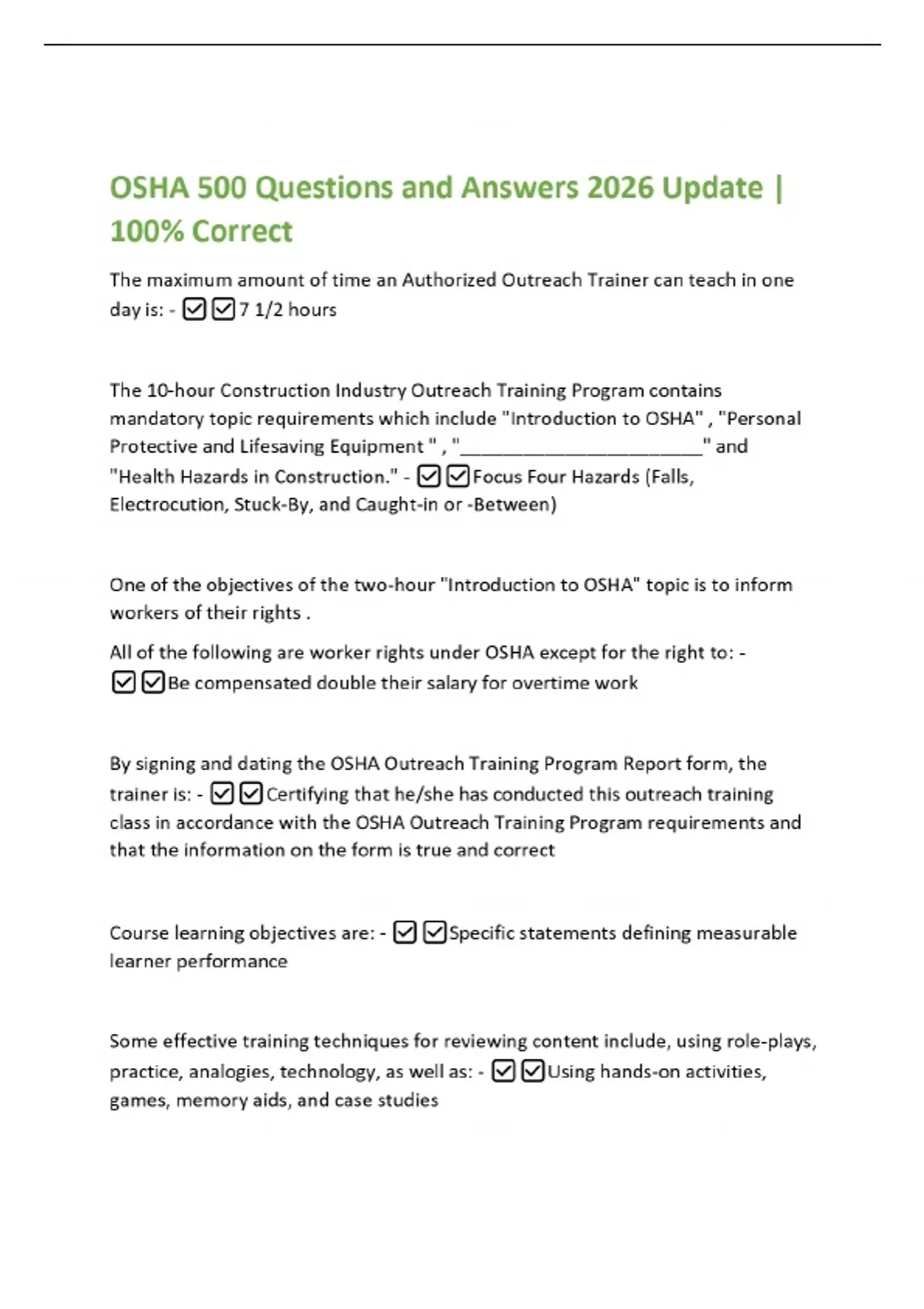 OSHA 500 Questions and Answers 2026 Update | 100% Correct - OSHA 510 ...