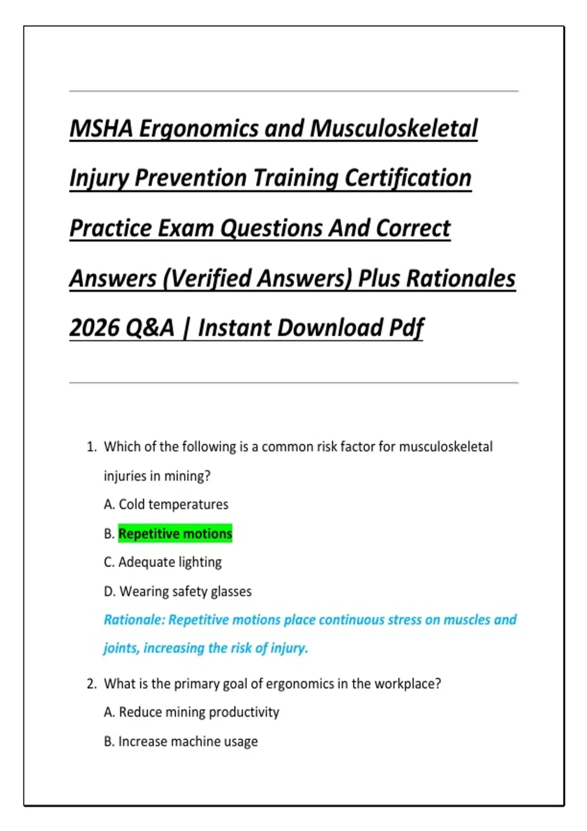 MSHA Ergonomics and Musculoskeletal Injury Prevention Training ...