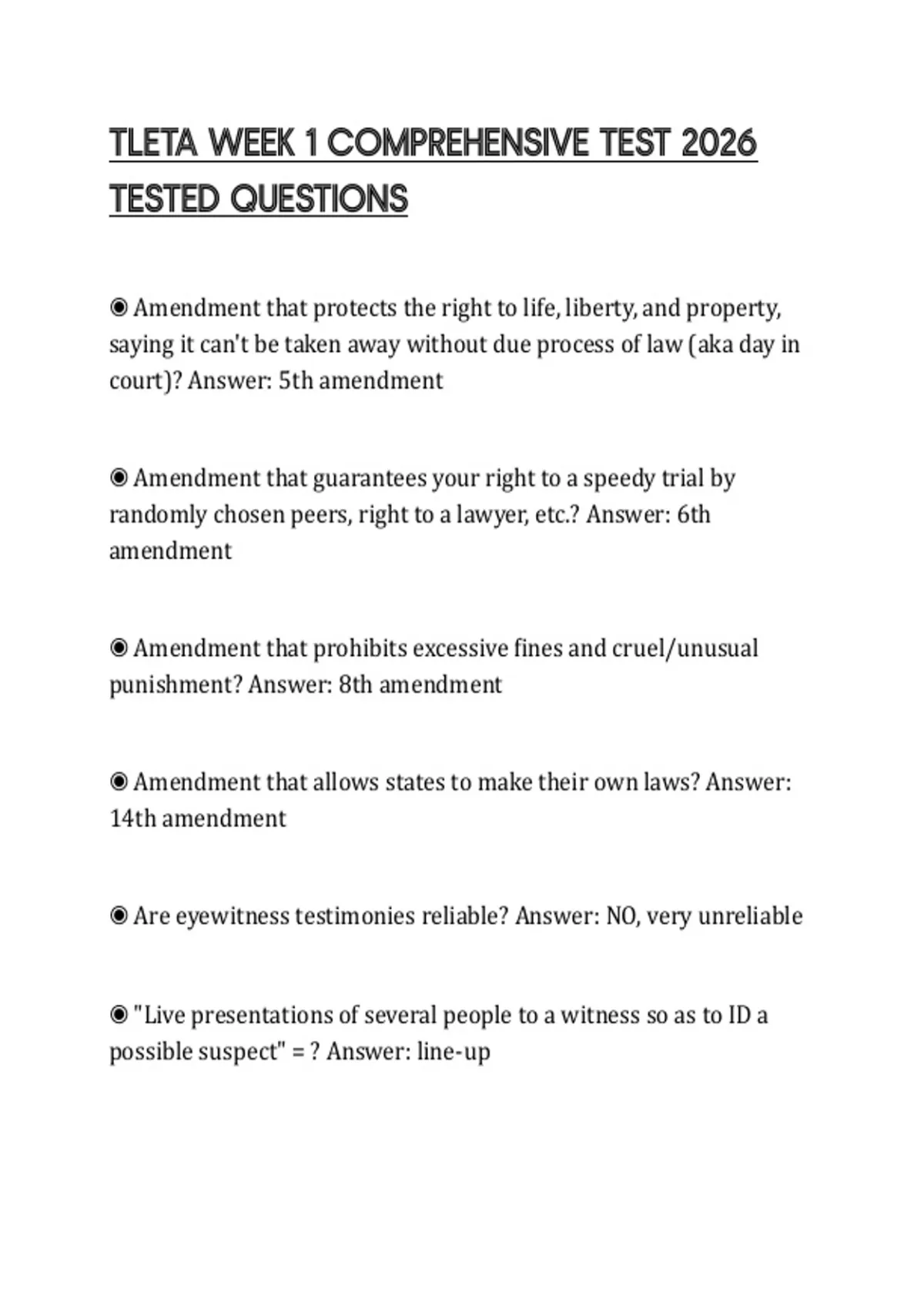 Tleta TLETA WEEK 1 COMPREHENSIVE TEST 2026 TESTED QUESTIONS - TLETA - Stuvia US