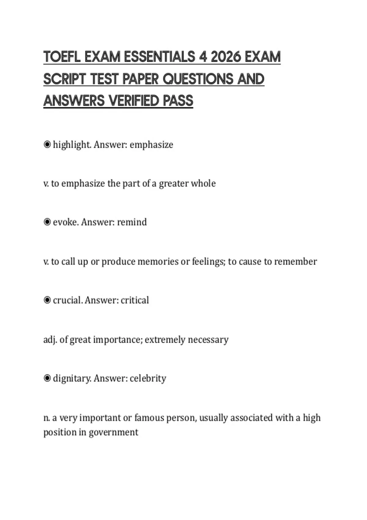 TOEFL EXAM ESSENTIALS 4 2026 EXAM SCRIPT TEST PAPER QUESTIONS AND ...