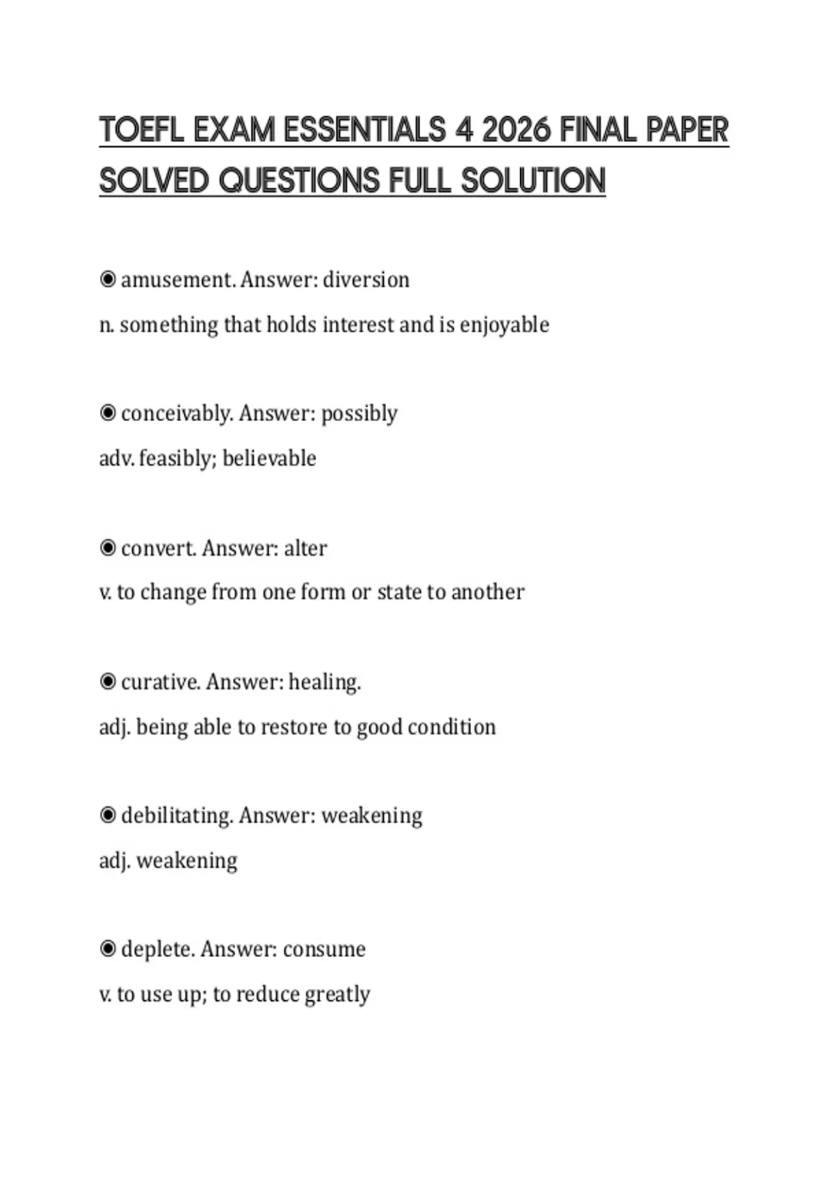 TOEFL EXAM ESSENTIALS 4 2026 FINAL PAPER SOLVED QUESTIONS FULL ...