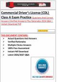 Commercial Driver&rsquo;s License &lpar;CDL&rpar;  Class A Exam Practice Questions And Correct  Answers &lpar;Verified Answers&rpar; Plus Rationales 2026 Q&A &vert;  Instant Download Pdf