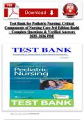 Test Bank for Pediatric Nursing&colon; Critical Components of Nursing Care 3rd Edition Rudd &ndash; Complete Questions & Verified Answers 2025&ndash;2026 PDF