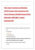Fiber Optic Technician Certification  &lpar;CFOT&rpar; Practice Exam Questions And  Correct Answers &lpar;Verified Answers&rpar; Plus  Rationales 2026 Q&A &vert; Instant  Download Pdf 