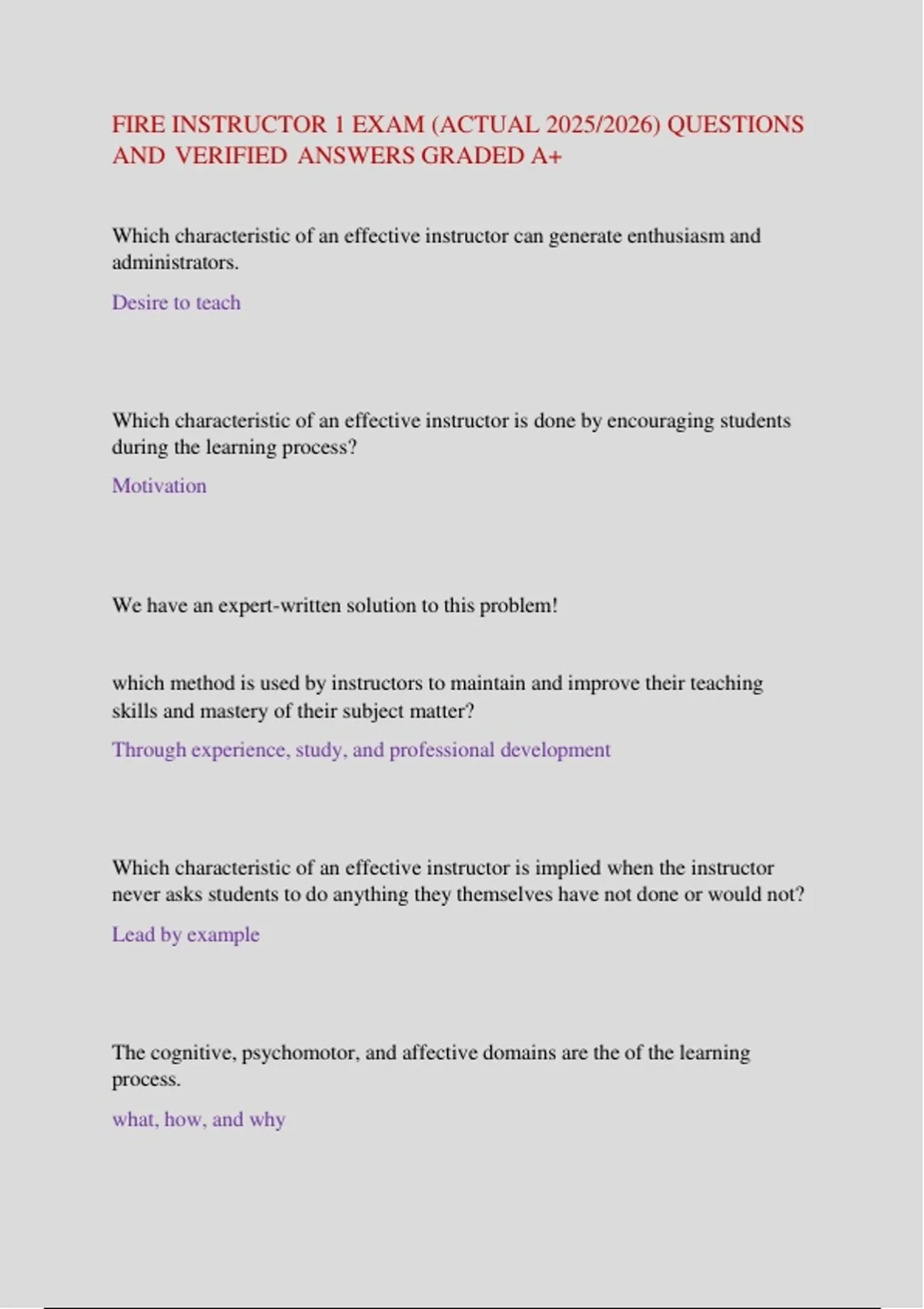 Fire Instructor Ii Practical Examples Fire Instructor 1 Exam 2025/2026 – Practice Questions with Verified ...