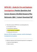 NFPA 921 &ndash; Guide for Fire and Explosion Investigations Practice Questions And Correct Answers &lpar;Verified Answers&rpar; Plus Rationales