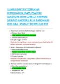 ILLINOIS DIALYSIS TECHNICIAN  CERTIFICATION EXAM&comma; PRACTICE  QUESTIONS WITH CORRECT ANSWERS  &lpar;VERIFIED ANSWERS&rpar; PLUS RATIONALES  2026 Q&A &vert; INSTANT DOWNLOAD PDF&period; 