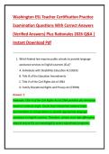 Washington ESL Teacher Certification Practice  Examination Questions With Correct Answers  &lpar;Verified Answers&rpar; Plus Rationales 2026 Q&A &vert;  Instant Download Pdf