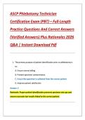 ASCP Phlebotomy Technician  Certification Exam &lpar;PBT&rpar; &ndash; Full-Length  Practice Questions And Correct Answers  &lpar;Verified Answers&rpar; Plus Rationales 2026  Q&A &vert; Instant Download Pdf