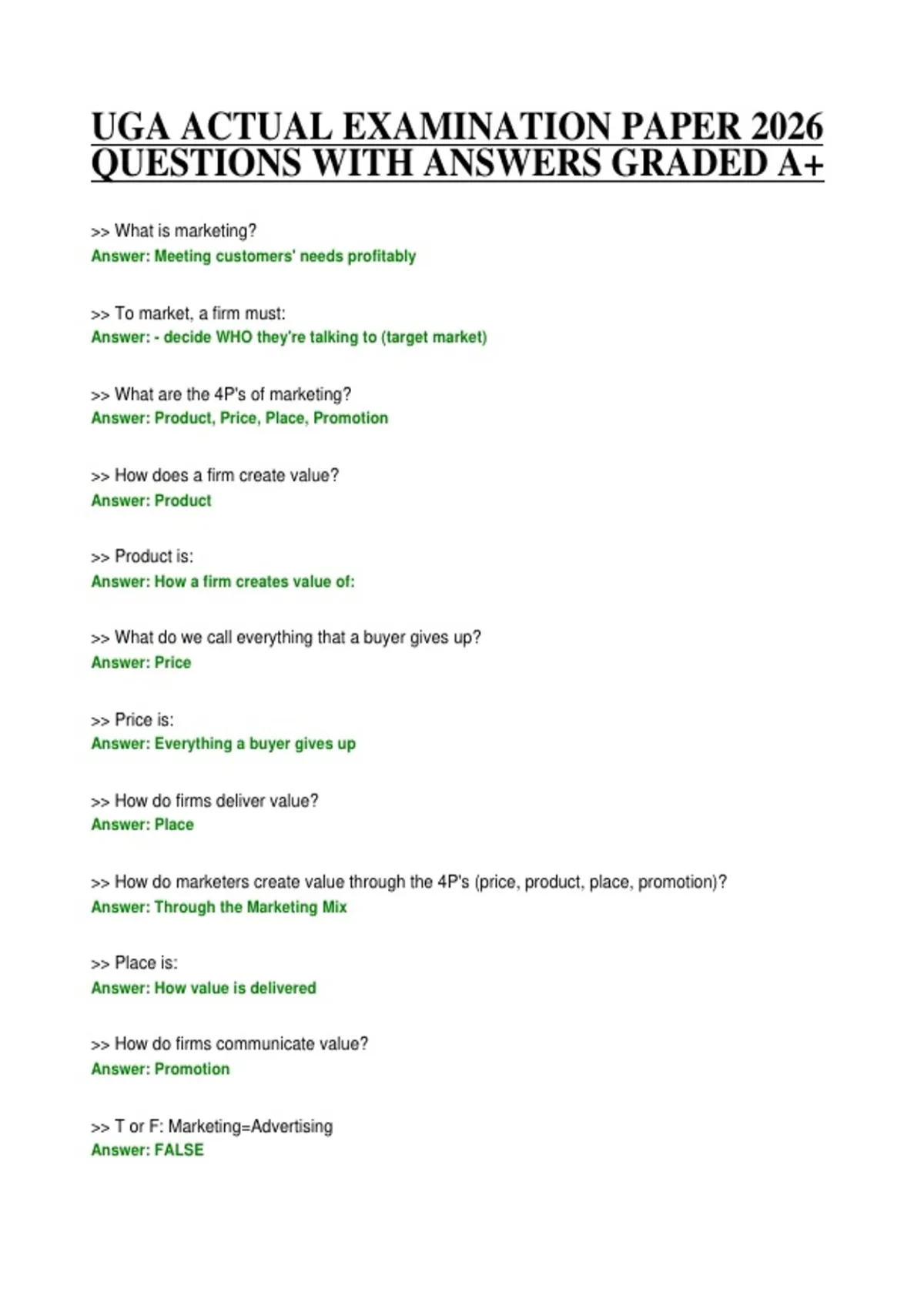 UGA ACTUAL EXAMINATION PAPER 2026 QUESTIONS WITH ANSWERS GRADED A+UGA ...