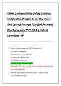 MSHA Surface Mining Safety Training  Certification Practice Exam Questions  And Correct Answers &lpar;Verified Answers&rpar;  Plus Rationales 2026 Q&A &vert; Instant  Download Pdf 