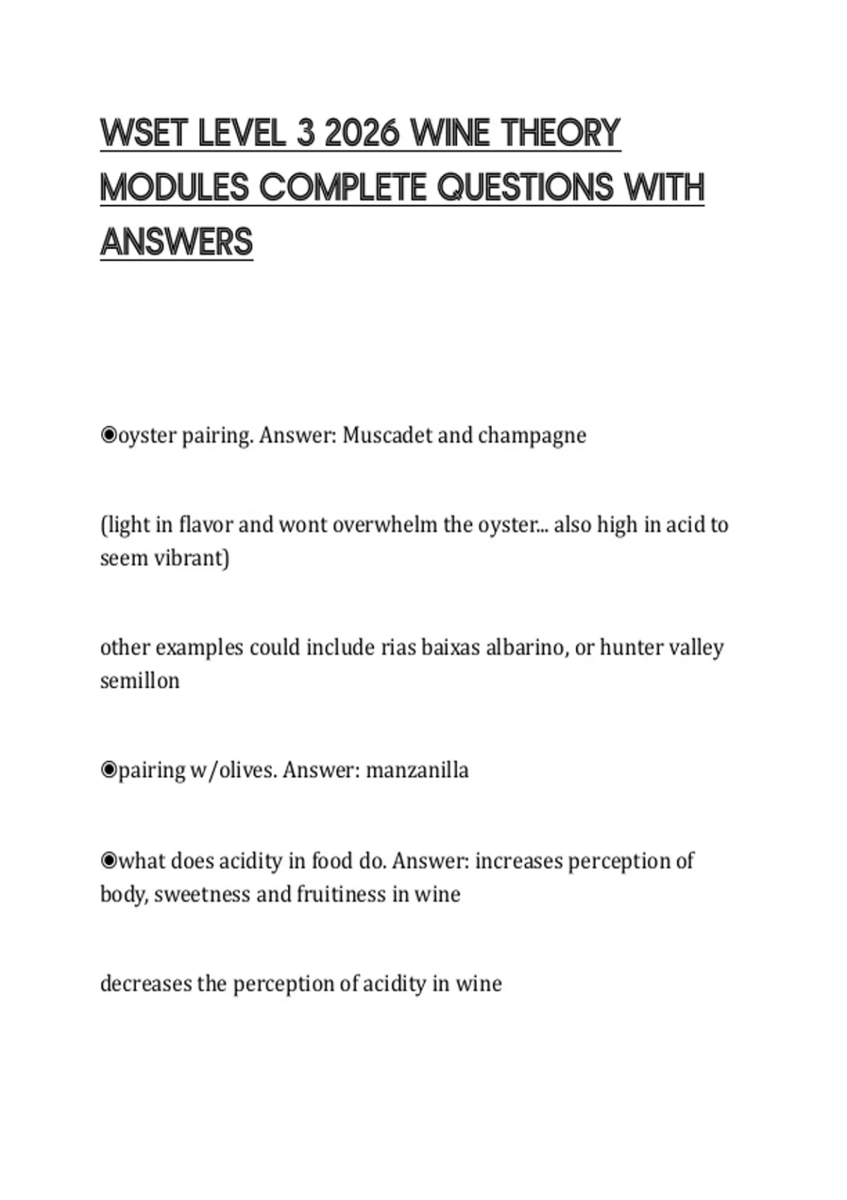 WSET LEVEL 3 2026 WINE THEORY MODULES COMPLETE QUESTIONS WITH ANSWERS ...