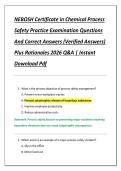 NEBOSH Certificate in Chemical Process  Safety Practice Examination Questions  And Correct Answers &lpar;Verified Answers&rpar;  Plus Rationales 2026 Q&A &vert; Instant  Download Pdf 