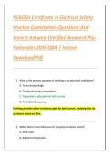 NEBOSH Certificate in Electrical Safety  Practice Examination Questions And  Correct Answers &lpar;Verified Answers&rpar; Plus  Rationales 2026 Q&A &vert; Instant  Download Pdf 