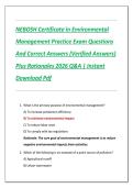 NEBOSH Certificate in Environmental  Management Practice Exam Questions  And Correct Answers &lpar;Verified Answers&rpar;  Plus Rationales 2026 Q&A &vert; Instant  Download Pdf 