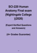 SCI-220 Human Anatomy Final Exam 2026 &ndash; Nightingale College Nursing Study Guide PDF
