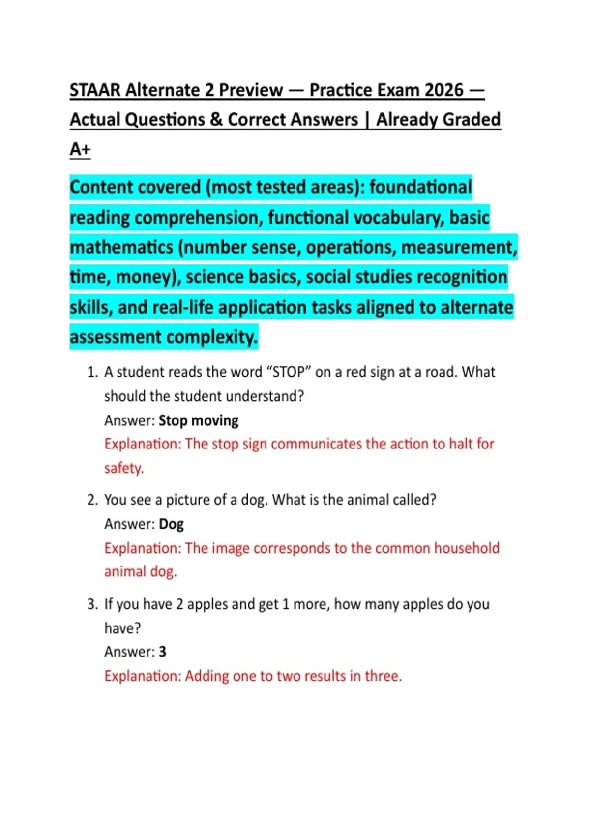 STAAR Alternate 2 Preview — Practice Exam 2026 — Actual Questions ...