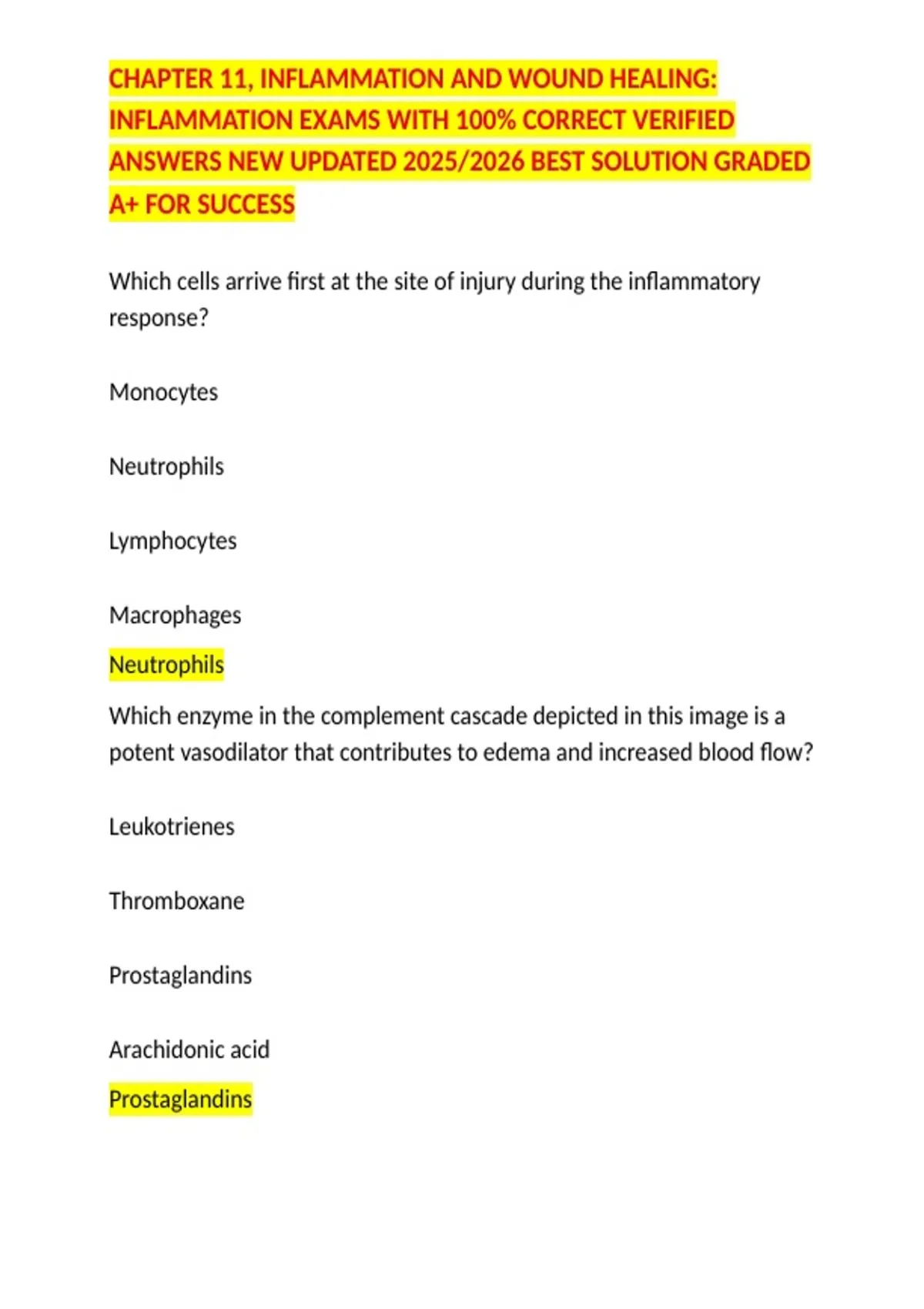 CHAPTER 11, INFLAMMATION AND WOUND HEALING: INFLAMMATION EXAMS WITH 100 ...