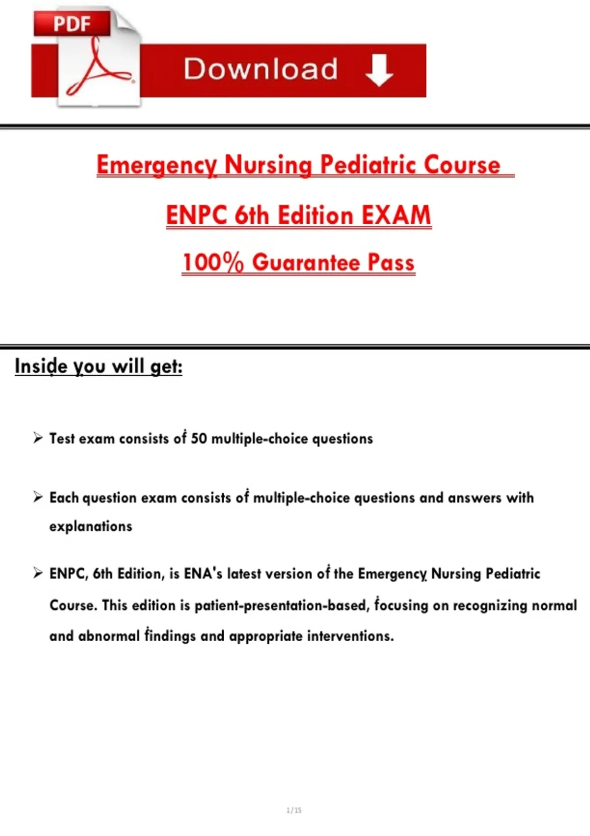 Emergencỵ Nursing Pediatric Course ENPC 6th Edition EXAM 100% Guarantee ...