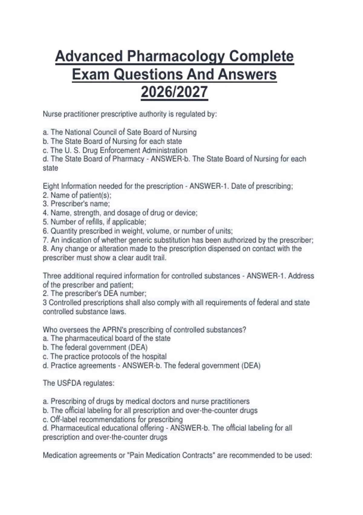 Advanced Pharmacology Complete Exam Questions And Answers 2026/2027 ...
