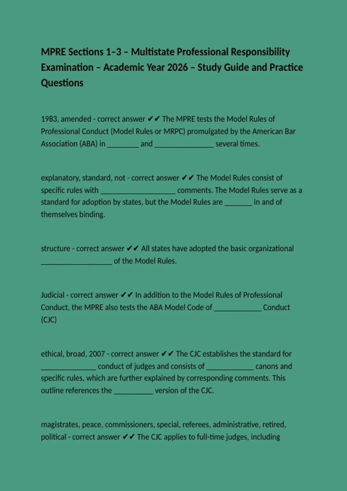 MPRE Sections 1–3 – Multistate Professional Responsibility Examination ...